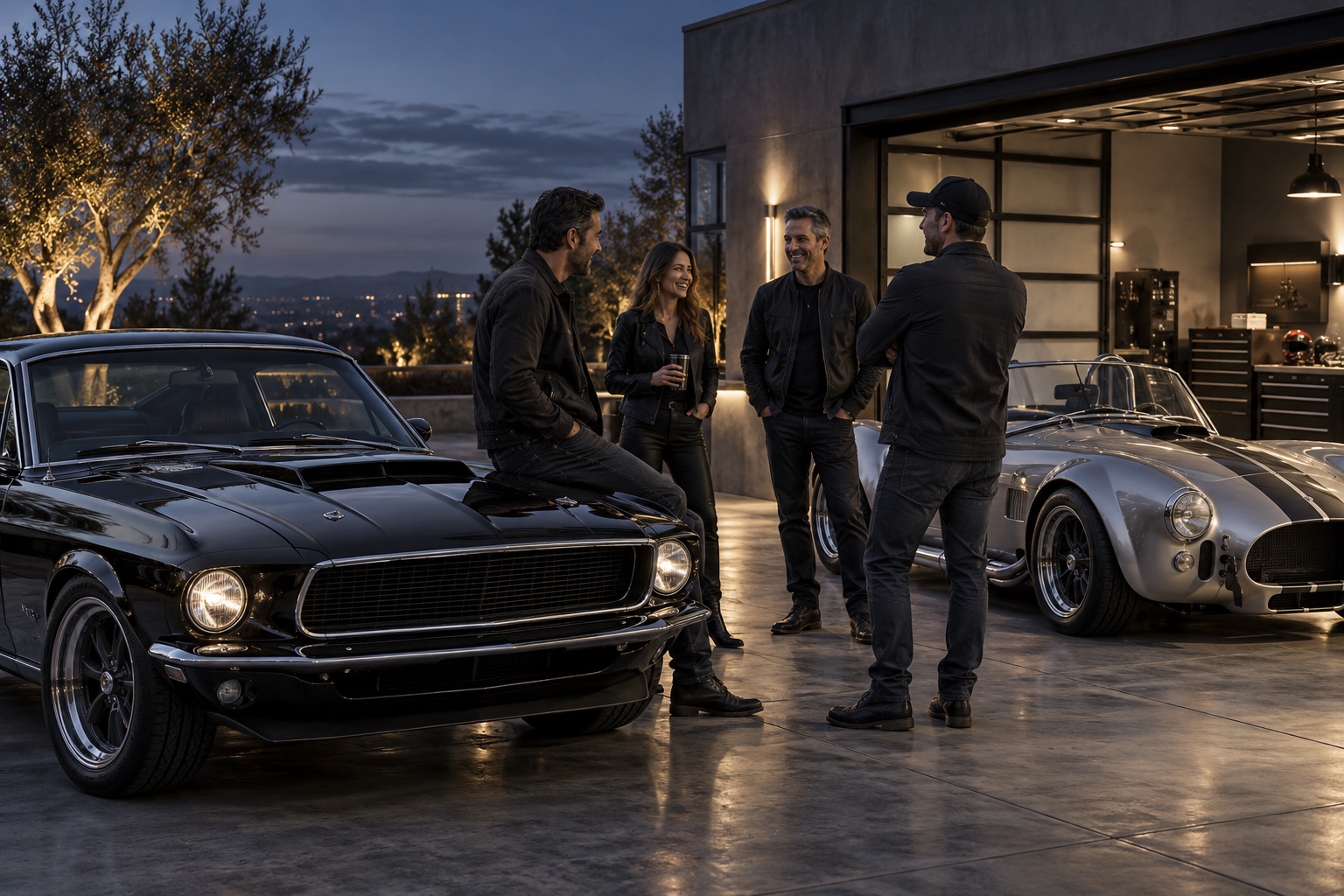 Enthusiasts meeting around classic and modern cars